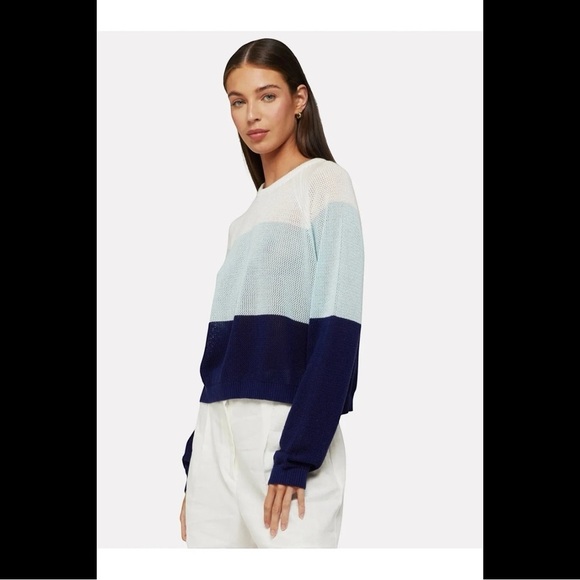 Wispr Aqua Blue Open Stitch Crewneck Sweater Small Coastal Grandma Beach - Picture 1 of 13